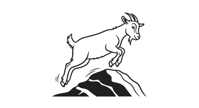 Goat jumping on mountain peak illustration.