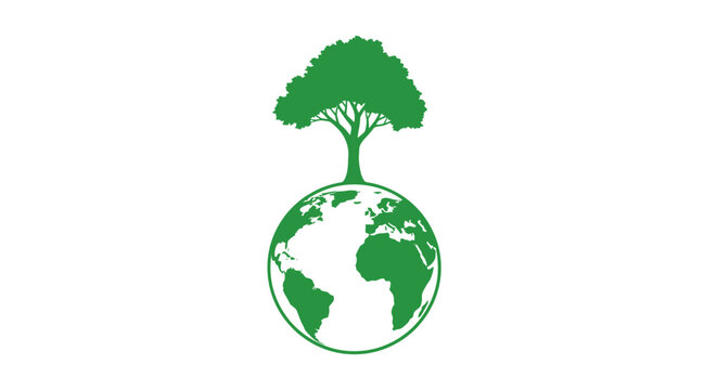 Green tree on globe earth symbol.