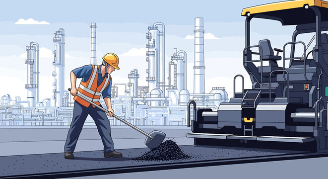 Man wearing safety gear sweeping road.