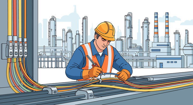 Man working with colored wires.