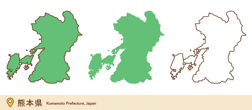 熊本県の地図イラストセット｜九州地方・地理・教育素材