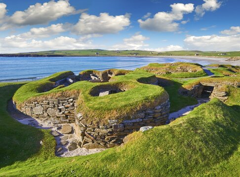 The neolithic settlement of Skara Brae, circa 3000 BC, the best preserved groups of prehistoric houses in Western Europe, UNESCO World Heritage Site, Orkney, Scotland, United Kingdom