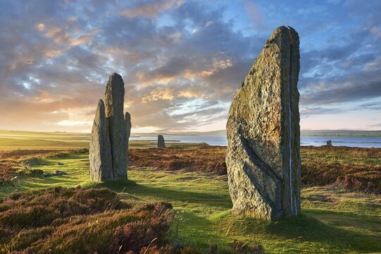 The Ring of Brodgar, circa 2,500 BC, Neolithic henge and stone circle, UNESCO World Heritage Site, Orkney, Scotland, United Kingdom