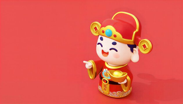 Cute Cartoon God Of Wealth Holding Gold Ingot