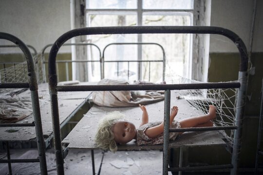 Dormitory, abandoned kindergarten of a village in the contaminated zone, near Chernobyl, Kopachi, Ukraine