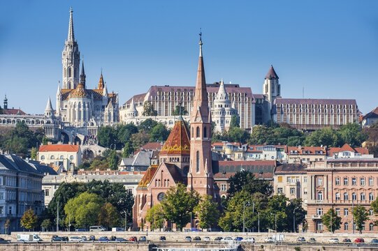 Panoramic view of Buda, Fisherman's Bastion and Matthias Church, Budapest, Hungary