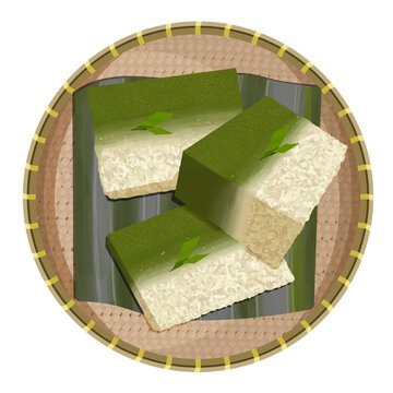 Traditional Kuih Sari Muka with Glutinous Rice and Pandan Custard