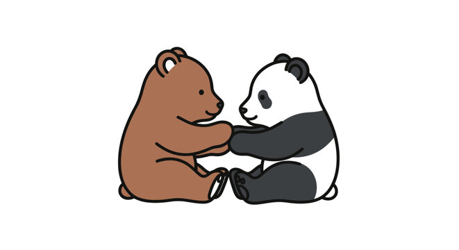 Brown bear and panda bear friends.