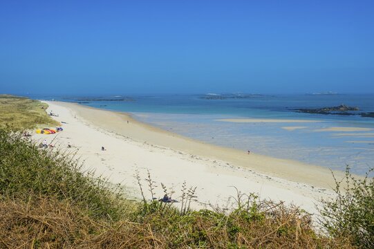Overlook over Shell beach, Herm, Guernsey, Channel Islands, United Kingdom