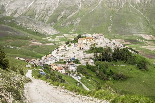 Castelluccio, Piano Grande, Norcia, Monti Sibillini National Park, Apennines, Umbria, Italy, destroyed by the earthquake.