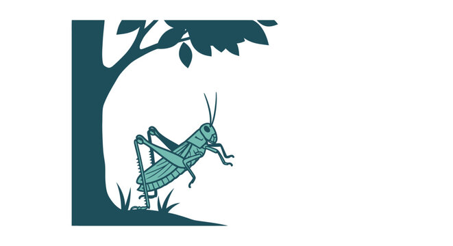 Green grasshopper insect climbing tree.