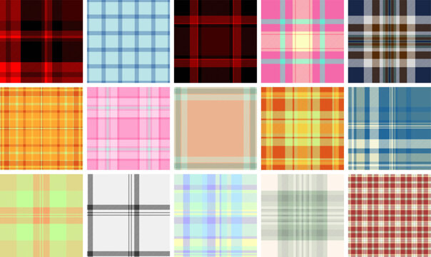Plaid bundle for composition books. Seamless tartan patterns bring style to school and office supplies. Vector paths remain clean.