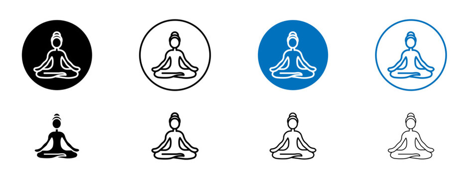 Yoga icons set in black and blue colors on white background