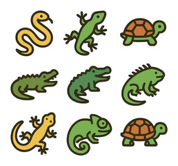 Naklejka premium Reptile icons arranged in grid on white background