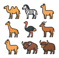 Fototapeta premium Wild mammals and birds illustrated in grid layout