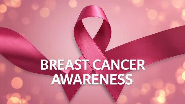 Pink ribbon for breast cancer awareness on bokeh background