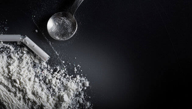 International Day Against Drug Abuse and Illicit Trafficking Macro shot of crushed white powder with a spoon