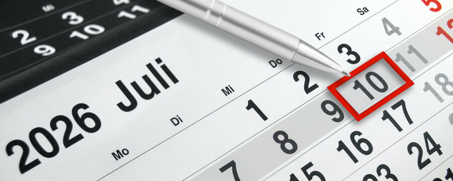 Deutscher Kalender Datum 10. Juli  2026 Freitag