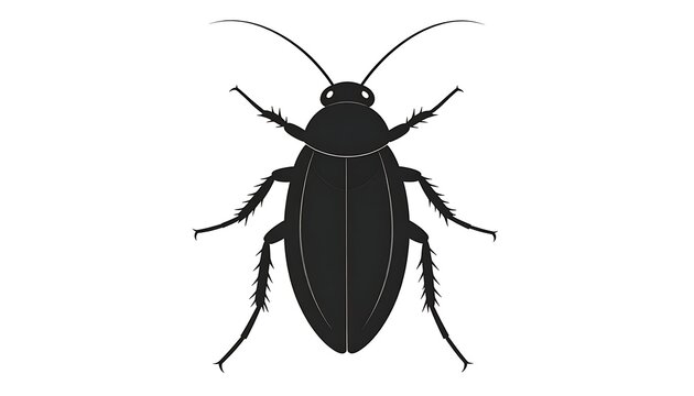 A black cockroach silhouette on a white background