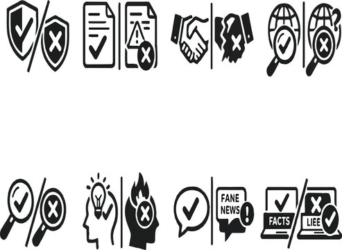  Truth vs False Line Icons &ndash; Verified Data, Fake News Detection, Fact Checking, Minimal Outline Vector Set