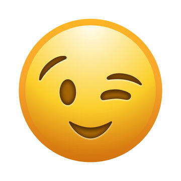 Winking face emoji illustration, transparent background.