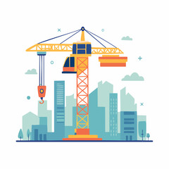 Obraz premium Construction Crane and Cityscape Illustration