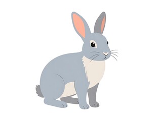 Obraz premium A gray cartoon rabbit with white chest and pink inner ears