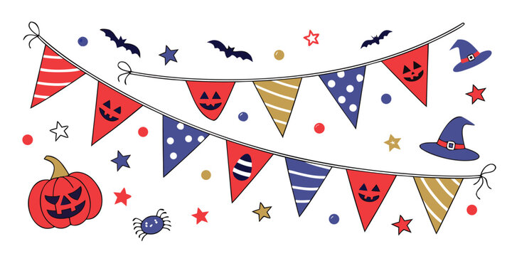 Halloween bunting flags with pumpkins and bats hanging decoration