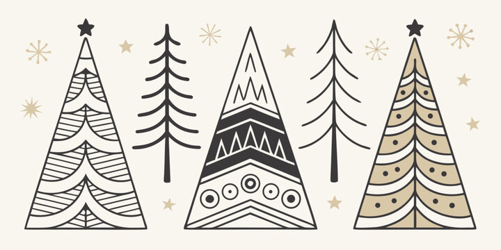 Assortment of decorative Christmas trees and festive elements