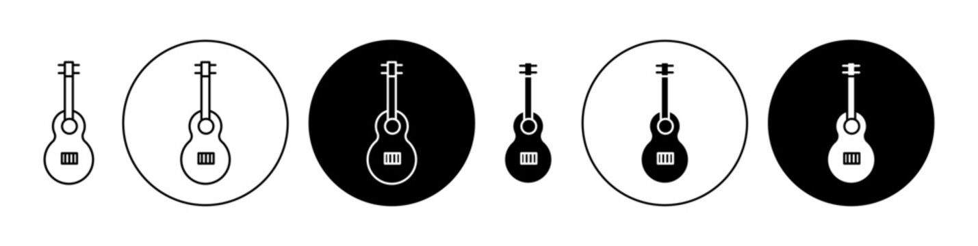 Acoustic guitar icons set in black and blue colors on white background