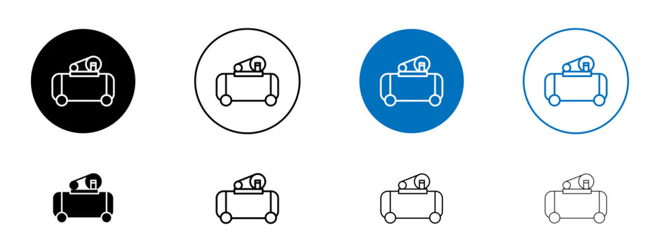Air compressor icons set in black and blue colors on white background