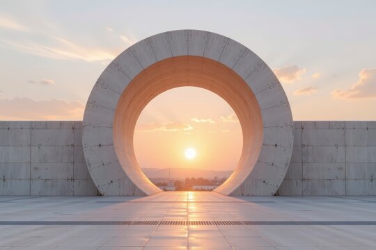 Sunset Through Modern Circular Architecture