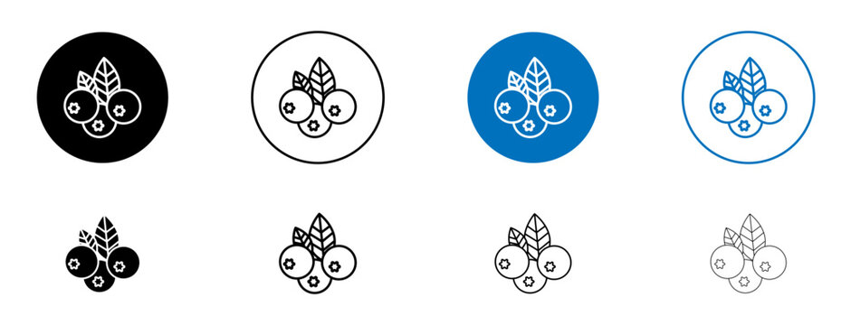 Blueberry icons set in black and blue colors on white background