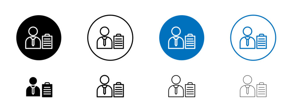 Broker icons set in black and blue colors on white background