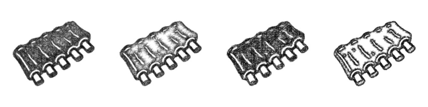 Sketch black and white ribs icon design set