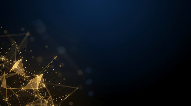 Futuristic Golden Plexus Network Abstract Background with Glowing Particles and Bokeh Effects