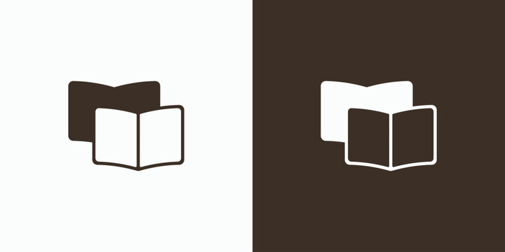 Simple open book icon in two color schemes. White outline on light background and dark background. Minimalist design for digital or print use. Ideal for education, learning, or reading themes
