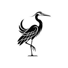 Fototapeta premium Elegant heron bird vector logo, black and white crane silhouette illustration, minimalist stork graphic for branding and wildlife conservation