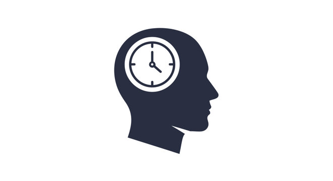 Human head silhouette with clock icon inside profile