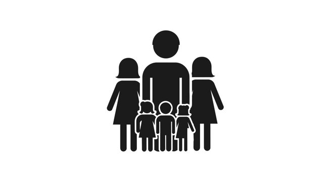 Large family silhouette icon with parents and multiple children