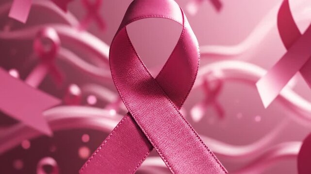 Pink ribbons symbolize breast cancer awareness and support campaign