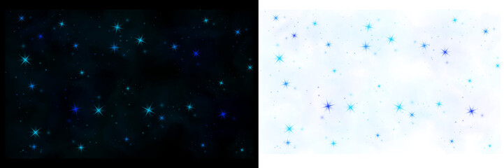 Fototapeta premium A set of blue starry night sky backgrounds with black and white backdrops for overlay or design use isolated on transparent background