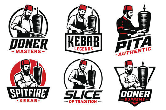 Traditional doner kebab house and traditional middle eastern fast food restaurant logos.