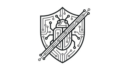 Fototapeta premium Cybersecurity Shield and Computer Bug Vector Illustration