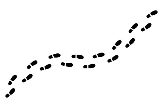 Black footprints walking in a line on a white background shoes footsteps path trail track mark