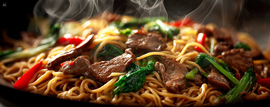 Noodle stir fry with beef and vegetables