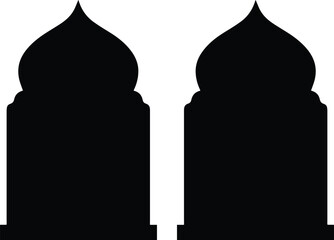 イスラム建築の優雅なシルエット、モスクのドームとアーチを模した黒いベクターアイコンセット。ラマダンやイードの装飾、宗教的なデザイン要素に最適な伝統的なイスラム様式。 © AnilaStudio