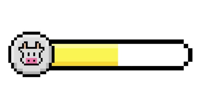 Retro pixel art progress bar with a charming cow icon, ideal for game interfaces, loading screens, and digital application displays