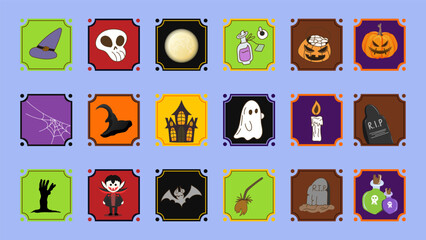 Obraz premium Cute Halloween Icons and Vector Stickers Collection in Flat Design