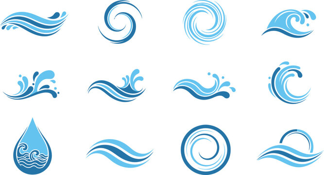 Water wave and droplet vector icons set Vector